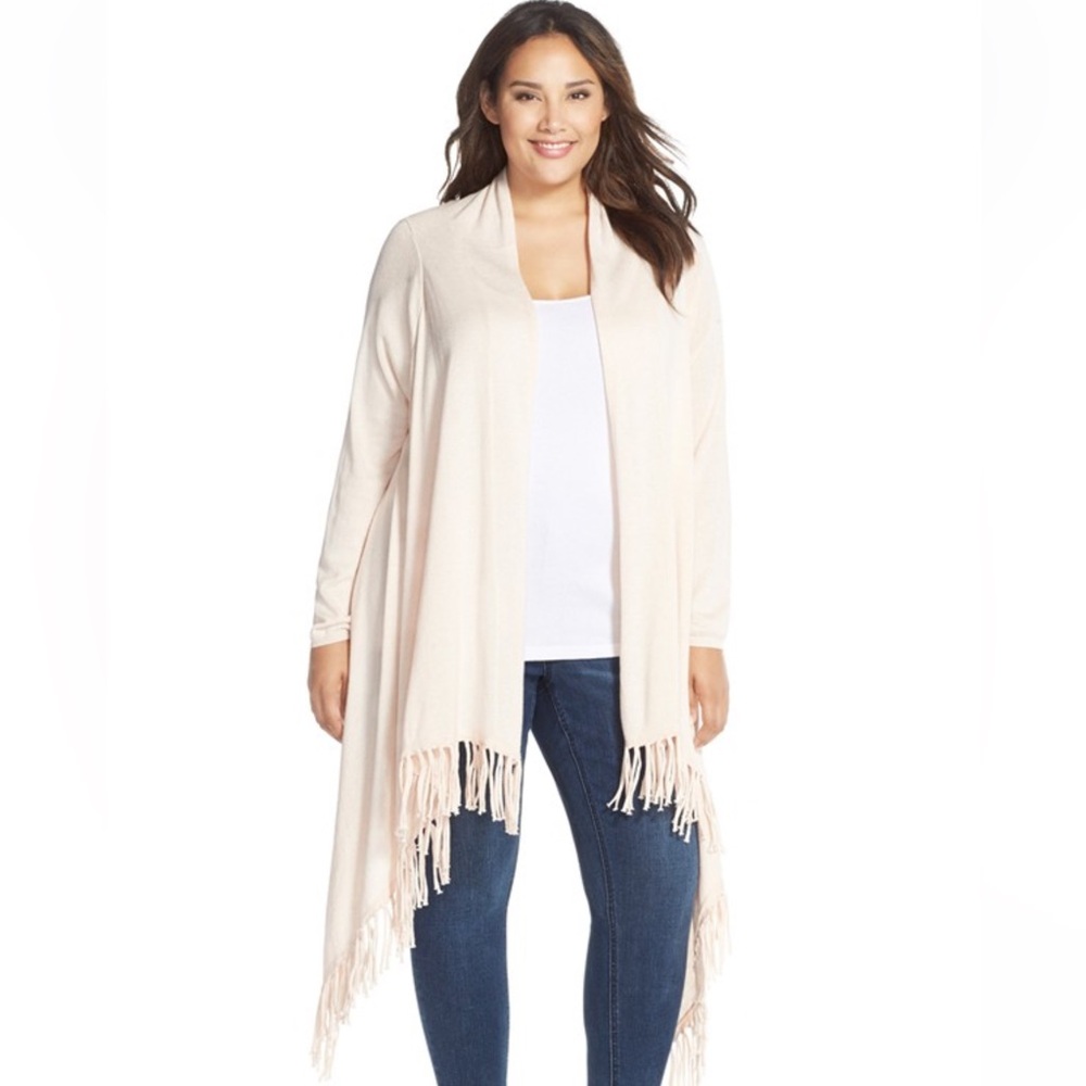 Melissa McCarthy Seven7 Soft Peach Pink Color Cardigan with Fringe Versatile 1X